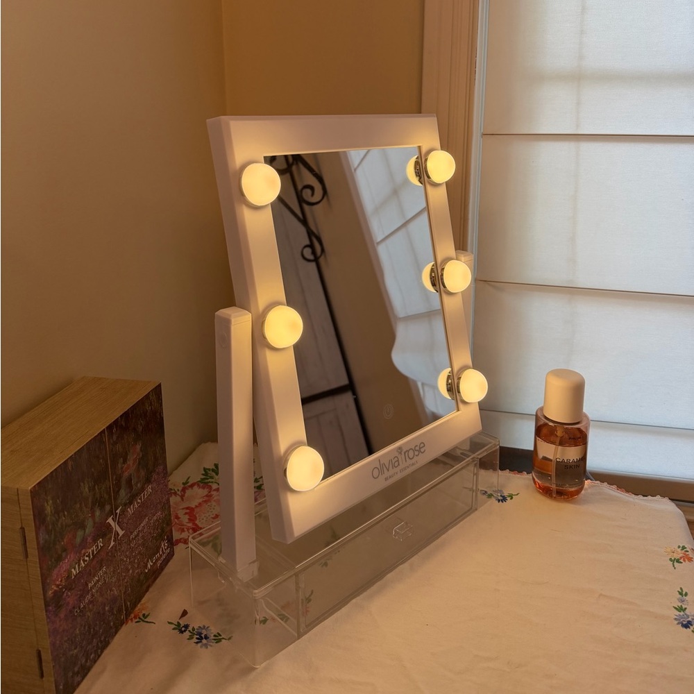 Olivia Rose lighted vanity mirror with built-in LED bulbs with storage drawer